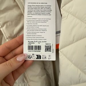 lululemon athletica Wunder Puff Long Jacket in Cream / light white beige